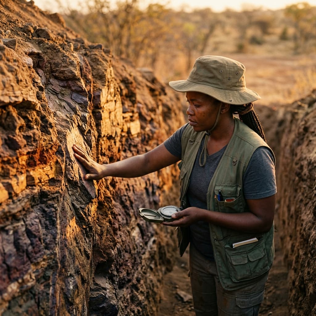 Geologist examining trench