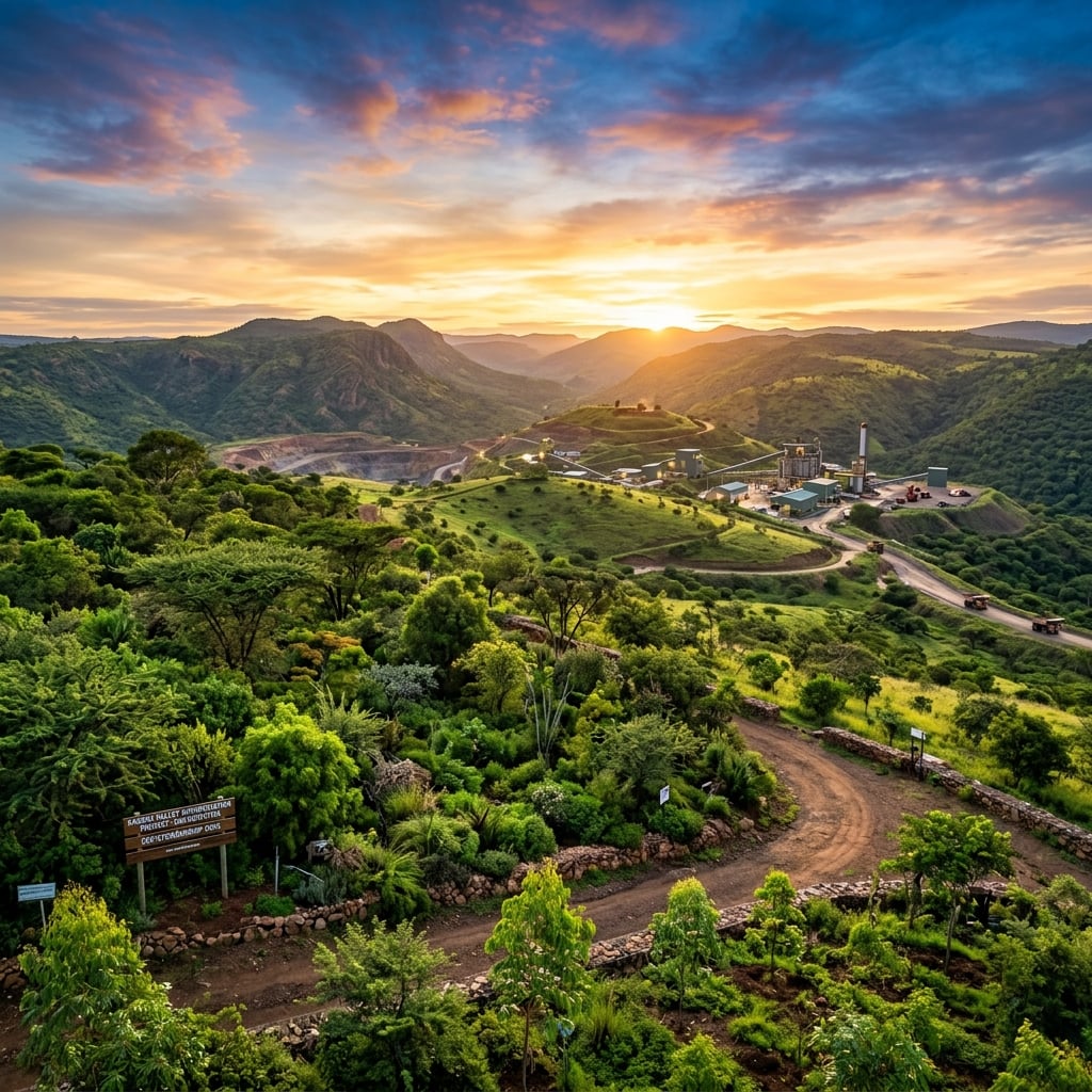 Panoramic African landscape at sunrise